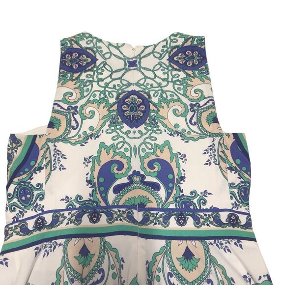 Donna Morgan Blue Green Paisley Print Asymmetrical Midi Dress Size 6 - Picture 6 of 14